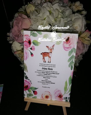 Invitatie botez / invitatii botez / caprioara / floral / baby girl