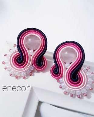 Cercei soutache cuart roz