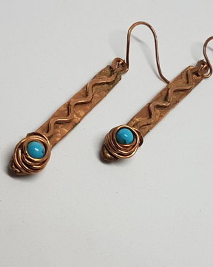 Cercei unicat , Cercei handmade,Cercei din cupru si turcoaz.