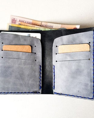 Portofel "AD5" din piele naturala reciclata, slim, personalizat prin gravura
