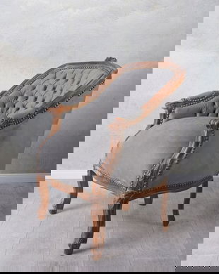 Fotoliu din lemn masiv mahon cu tapiterie din catifea gri