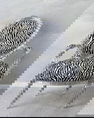 Semifotoliu din lemn masiv argintiu cu tapiterie zebra