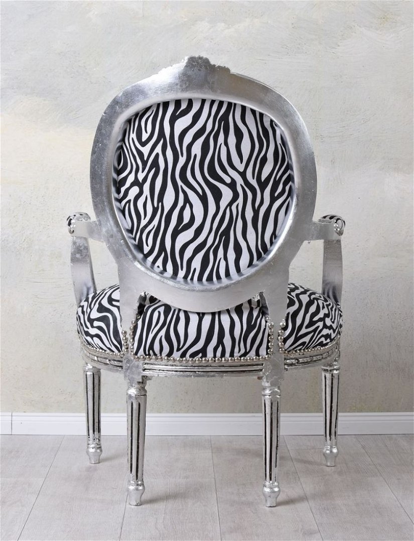 Semifotoliu din lemn masiv argintiu cu tapiterie zebra