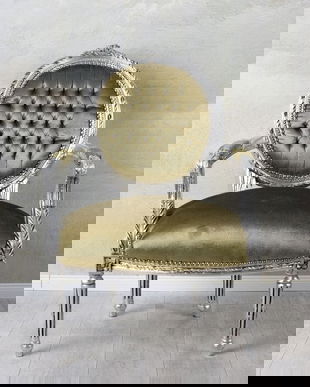 Semifotoliu din lemn masiv argintiu cu tapiterie verde