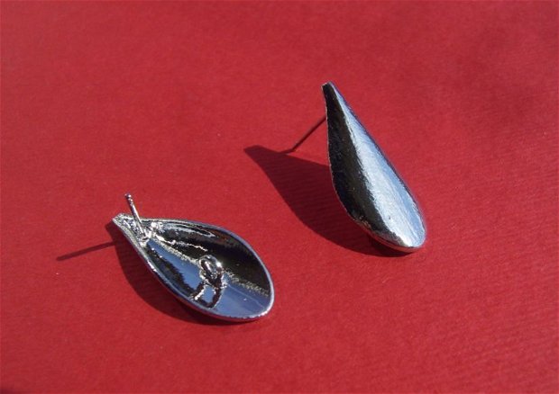 (2 bucati) Baza cercei din metal argintiu satinat cu pin aprox 25x11 mm