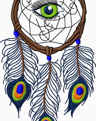 Dreamcatcher Peacocks Feathers brodat pe organza