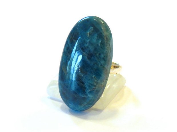 Inel statement reglabil din Argint 925 si Apatit oval - IN682 - Inel pietre semipretioase, cadou romantic, cadou sotie, inel albastru