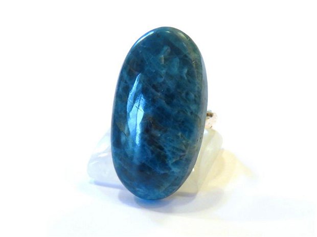Inel statement reglabil din Argint 925 si Apatit oval - IN682 - Inel pietre semipretioase, cadou romantic, cadou sotie, inel albastru