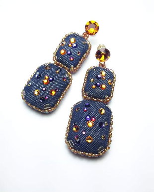 Cercei denim si Swarovski