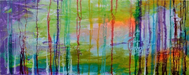 Tablou Abstract pictat manual - Moods 87, 150x60x2 cm