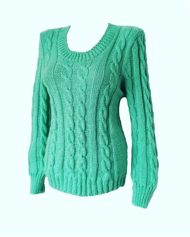 Pulover tricotat manual verde mentă