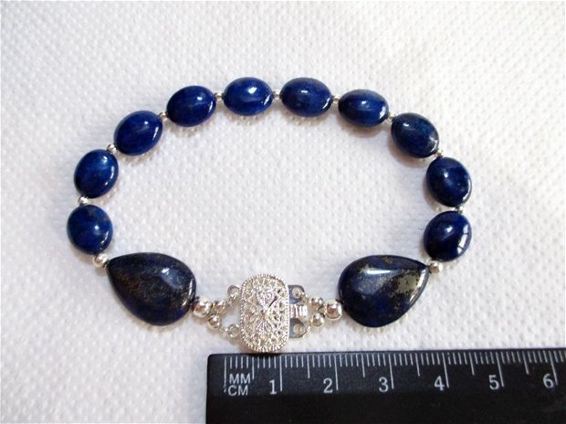 Rezervat Laura - Bratara argint si lapis lazuli, cu incuietoare filigran
