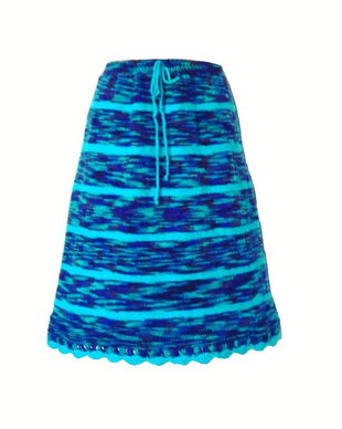 Fusta tricotata manual albastru turcoaz acril lana turquoise