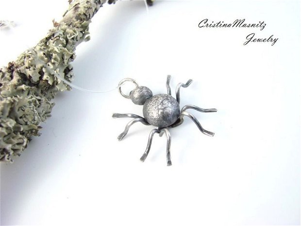Pandantiv paianjen din argint 925 reticulat, partial oxidat