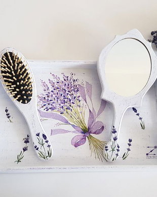 Set gatitul miresei lavanda, set mireasa lavanda, set perie si oglinda lavanda, set tava mireasa, set nunta lavanda, set shabby chic, tava mireasa