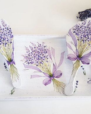 Set gatitul miresei lavanda, set mireasa lavanda, set perie si oglinda lavanda, set tava mireasa, set nunta lavanda, set shabby chic, tava mireasa