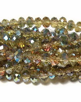 Cristale din sticla, rondelle, 10x8 mm, AB, maro