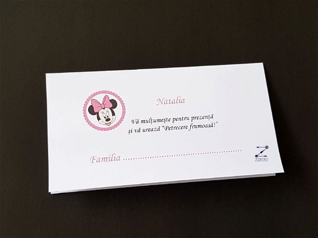 Placecard Minnie Mouse, plic bani Minnie, placecard Minnie, plic bani botez fetita