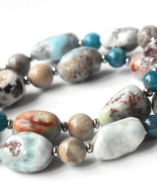 Rezervat Set bijuterii larimar, apatit si coral fosilizat, Colier si bratara din pietre naturale