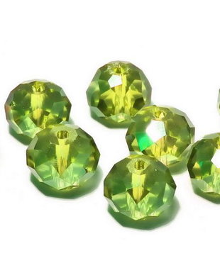 Cristale din sticla, rondelle, 8x6 mm, AB, verde olive