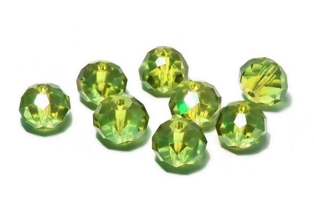 Cristale din sticla, rondelle, 8x6 mm, AB, verde olive
