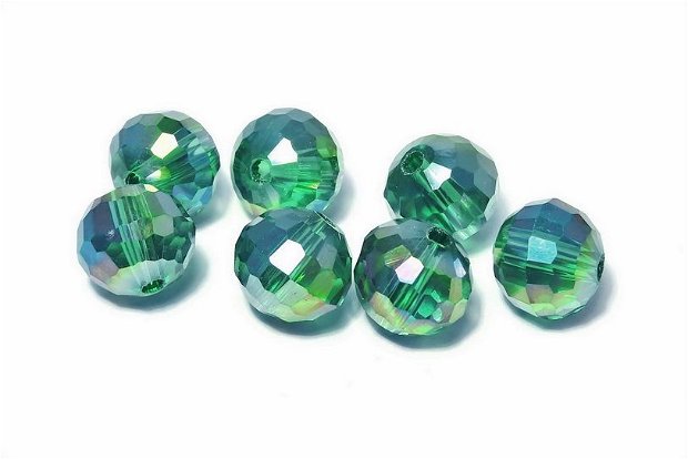Cristale din sticla, rotunde, 10 mm, electro, verde smarald