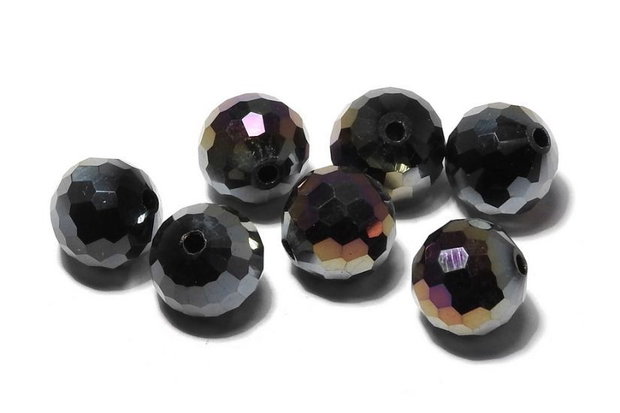 Cristale din sticla, rotunde, 10 mm, AB, negre