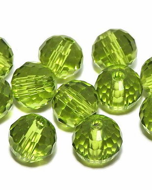 Cristale din sticla, rotunde, 10 mm, fatetate, verde olive