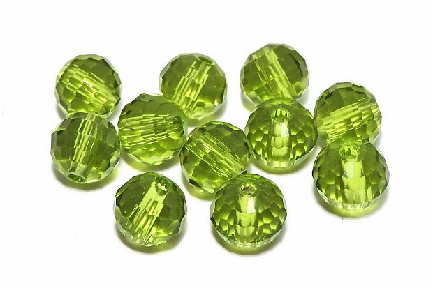Cristale din sticla, rotunde, 10 mm, fatetate, verde olive