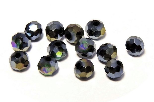Cristale din sticla, rotunde, 2 mm, AB, negre