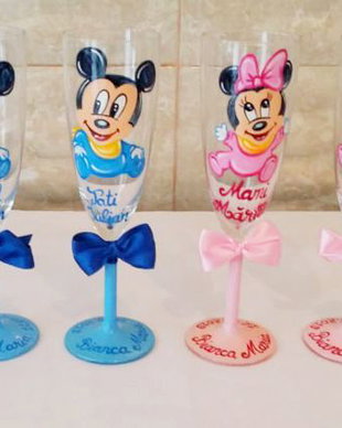 Pahare  Botez Mickey si Minnie Mouse pictate manual
