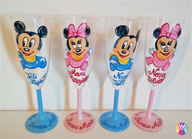 Pahare  Botez Mickey si Minnie Mouse pictate manual