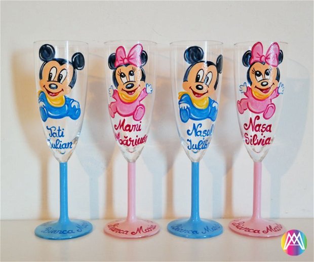 Pahare  Botez Mickey si Minnie Mouse pictate manual