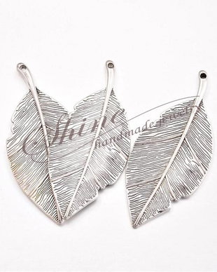 Pandantiv frunza, argintiu antichizat, 81x35x3mm