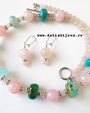 Set de bijuterii agate si cuart