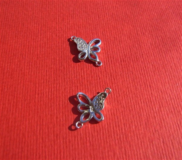 Fluturas - link din argint .925 rodiat si cu zirconii - aprox 17.5x12.5 mm