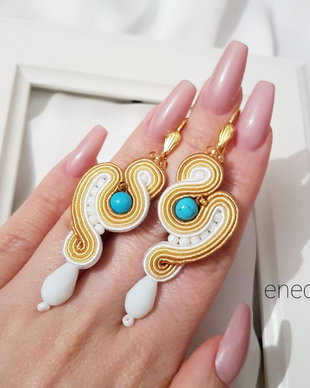 Cercei soutache galben-turcoaz
