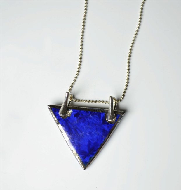 pandantiv din portelan, glazura albastra cristalina, platina lichida si accesorii din argint 925 - MINIMAL