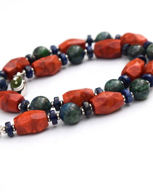 Set bijuterii coral spongios, lapis lazuli si azurit, Colier si bratara din pietre naturale