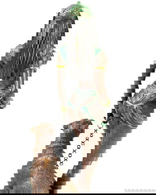 Cleopatra cu pantera  - statueta din bronz pe soclu din marmura