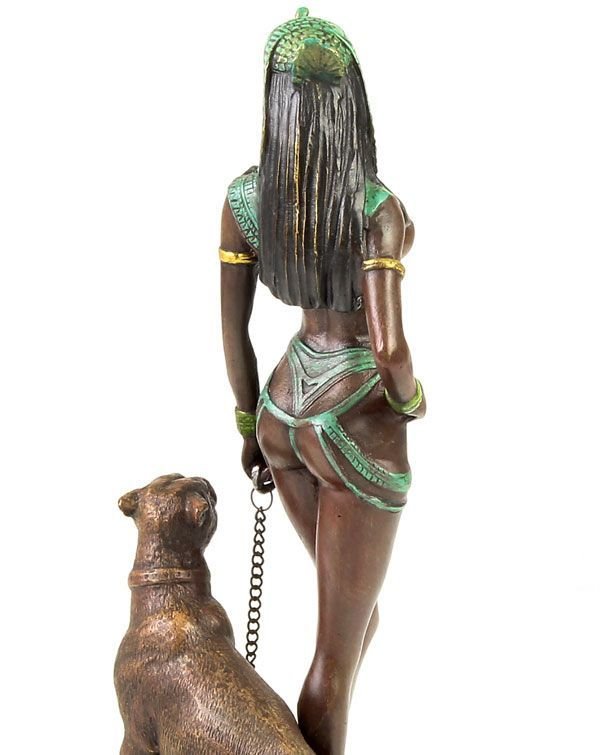 Cleopatra cu pantera  - statueta din bronz pe soclu din marmura