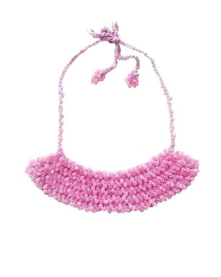 Colier Statement Choker cu margele roz mov guler