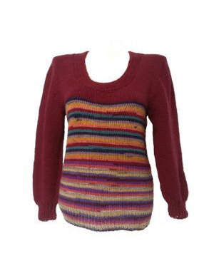 Pulover Bluza Tricotat manual lana visiniu in dungi colorat multicolor