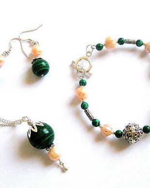 set malachit si perle naturale 16342