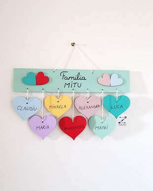 Ornament familie, decoratiune membrii familiei, ornament personalizat familie, ornament inimi, decoratiune inimioare