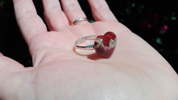 Inel reglabil din Argint 925 si Jasp breciat - IN567.1 - Inel inima rosie, inel romantic, inel delicat, inel rosu, inel logodna