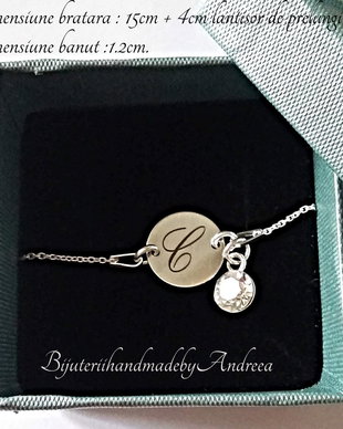 Bratara argint 925 cu banut argint 925 gravat si charm Swarovski