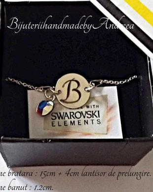 Bratara argint 925 cu banut argint 925 gravat si charm Swarovski