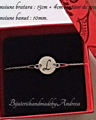 Bratara argint 925 cu banut 10mm gravat