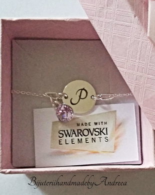 Bratara argint 925 cu banut argint 925 gravat si charm Swarovski